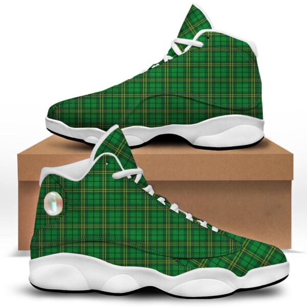 St Patrick’s Day Shoes, Tartan Saint Patrick’s Day Print White Basketball Shoes