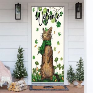 St Patrick’s Day Welcome Cat And Shamrock…