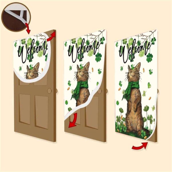 St Patrick’s Day Welcome Cat And Shamrock Clover Door Cover, St Patrick’s Day Door Cover, St Patrick’s Day Door Decor