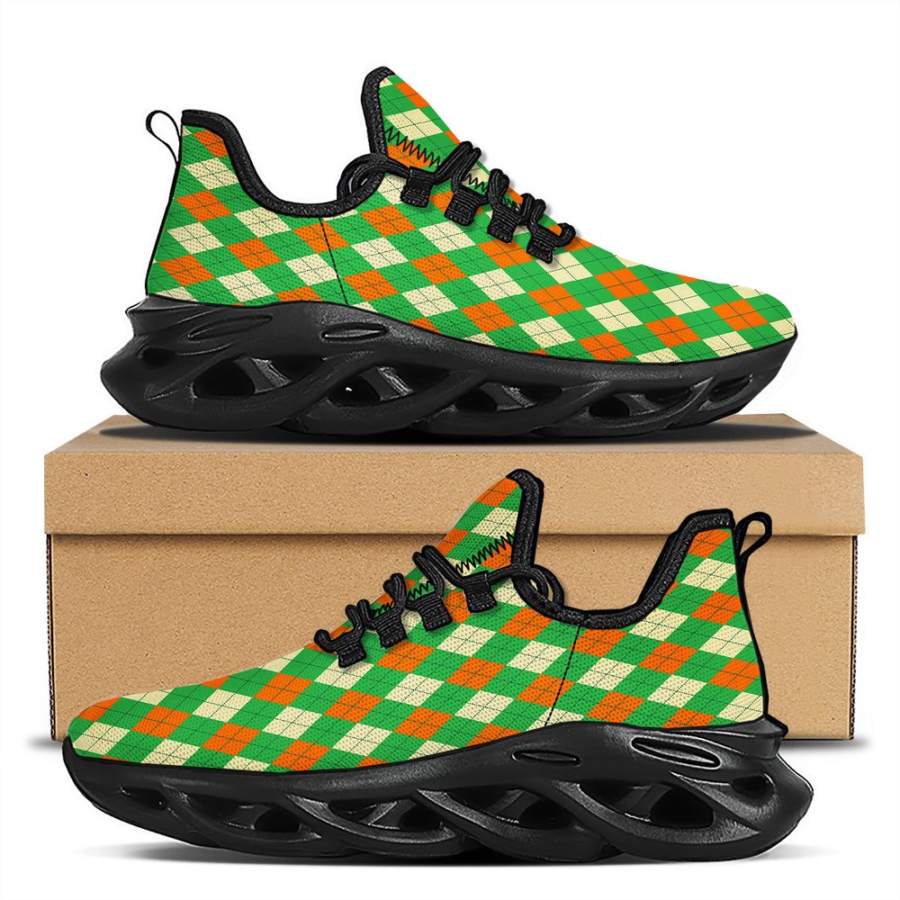 St Patrick’s Running Shoes, Argyle Saint Patrick’s Day Print Pattern Black Running Shoes St Patrick’s Running Shoes, Argyle Saint Patrick’s Day Print Pattern Black Running Shoes