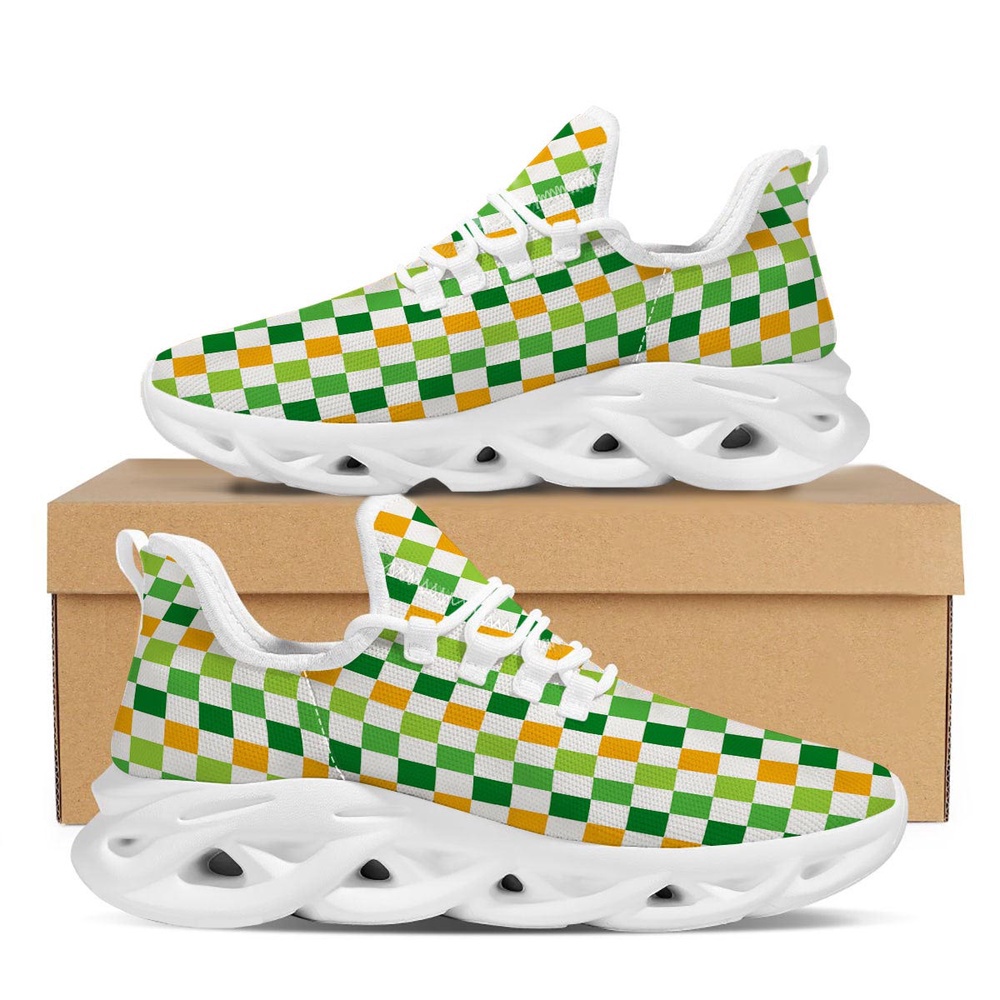 St Patrick’s Running Shoes, St. Patrick’s Day Irish Checkered Print White Running Shoes St Patrick’s Running Shoes, St. Patrick’s Day Irish Checkered Print White Running Shoes