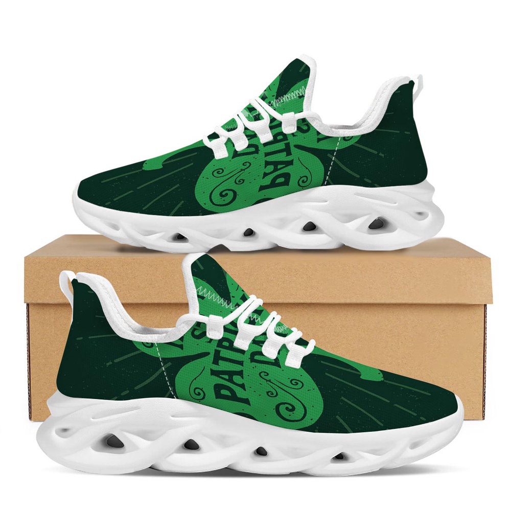 St Patrick’s Running Shoes, St. Patrick’s Day Irish Clover Print White Running Shoes