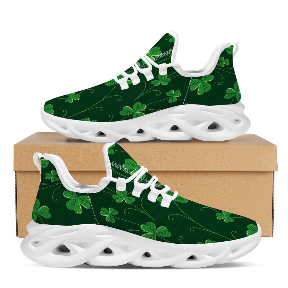 St Patrick’s Running Shoes, St. Patrick’s Day Irish Leaf Print White Running Shoes St Patrick’s Running Shoes, St. Patrick’s Day Irish Leaf Print White Running Shoes