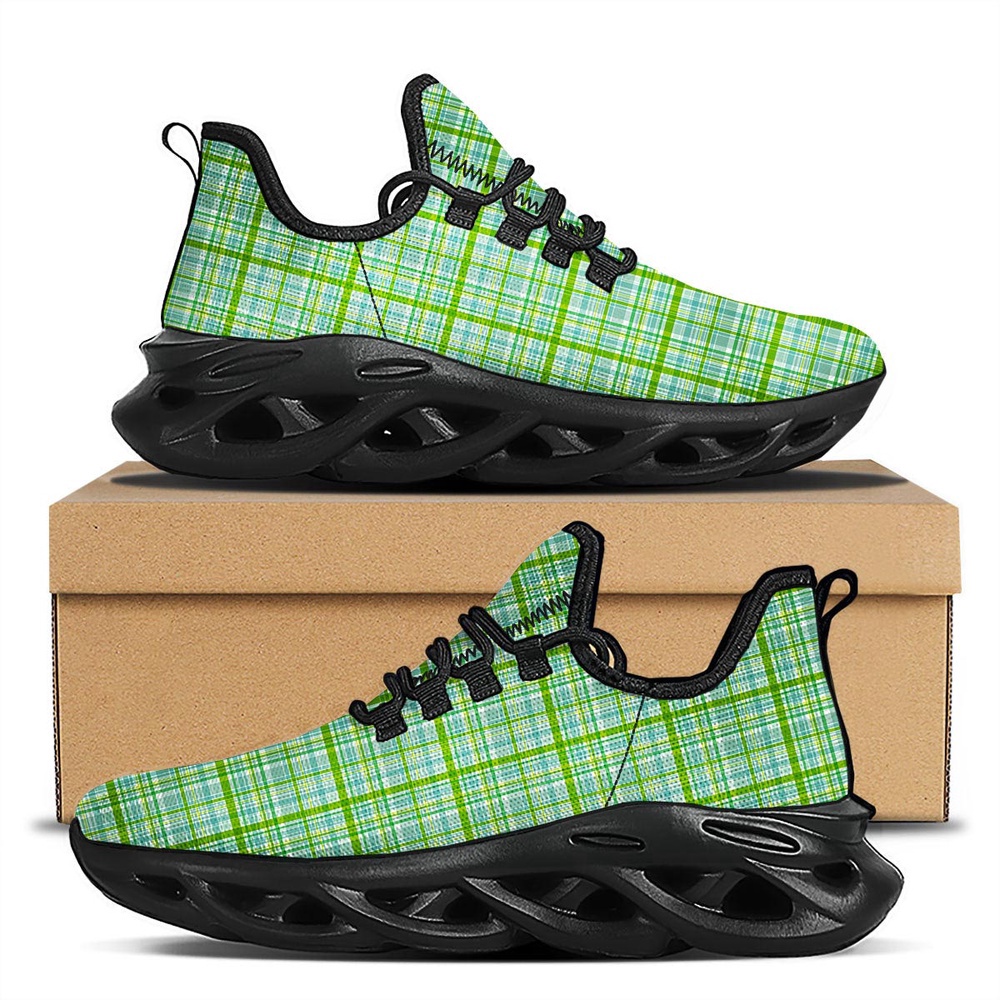St Patrick’s Running Shoes, St. Patrick’s Day Irish Plaid Print Black Running Shoes