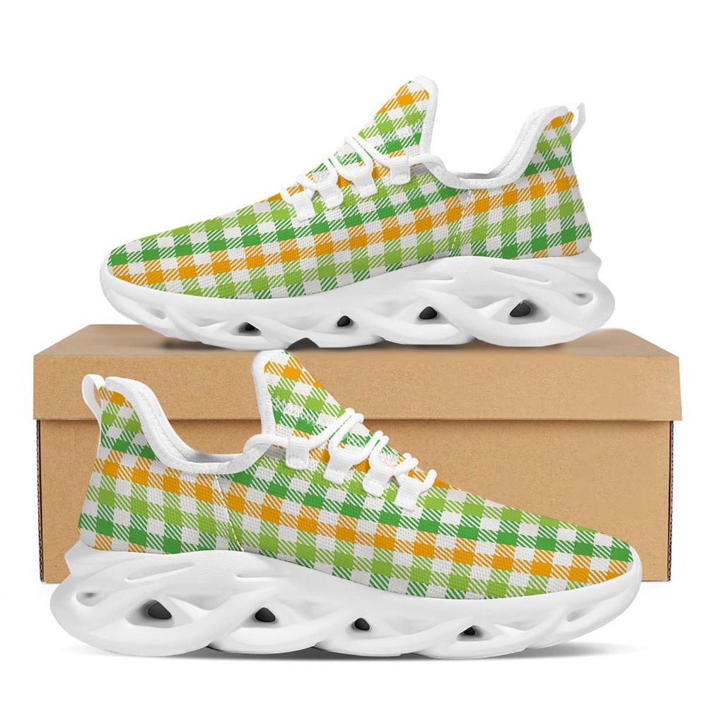 St Patrick’s Running Shoes, St. Patrick’s Day Plaid Print White Running Shoes St Patrick’s Running Shoes, St. Patrick’s Day Plaid Print White Running Shoes
