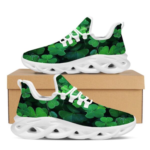 St Patrick’s Running Shoes, St. Patrick’s Day Shamrock Clover Print White Running Shoes