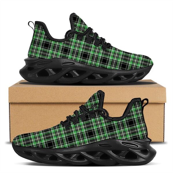 St Patrick’s Running Shoes, Tartan St. Patrick’s Day Print Pattern Black Running Shoes