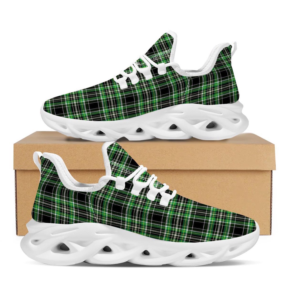 St Patrick’s Running Shoes, Tartan St. Patrick’s Day Print Pattern White Running Shoes