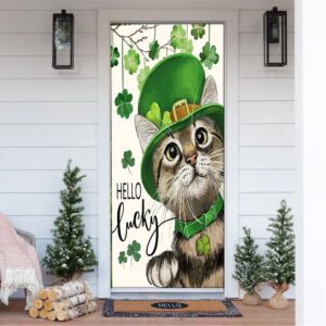 St Patricks Day Hello Lucky Kitten Cat And Shamrock Clover Door Cover St Patrick s Day Door Cover St Patrick s Day Door Decor 1 xdgqud.jpg