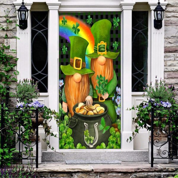 St Patricks Day Leprechaun Gnome Shamrock Gold Door Cover, St Patrick’s Day Door Cover, St Patrick’s Day Door Decor