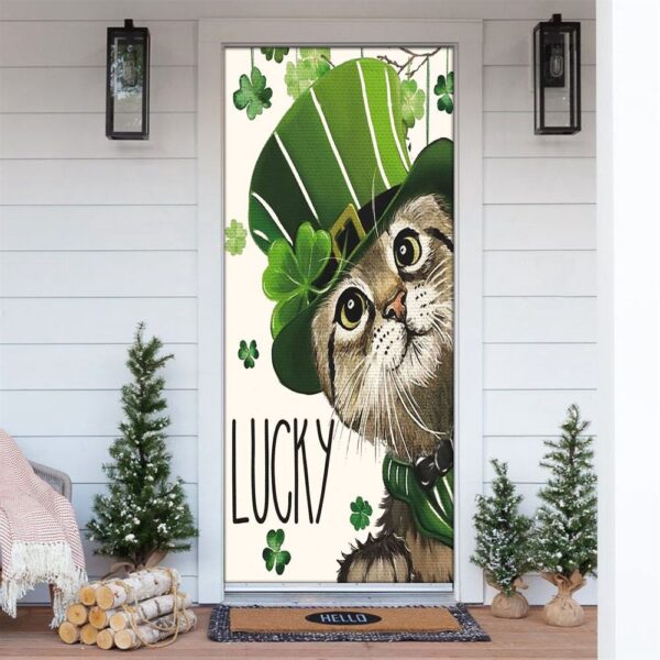St Patricks Day Lucky Cat And Shamrock Clover Door Cover, St Patrick’s Day Door Cover, St Patrick’s Day Door Decor