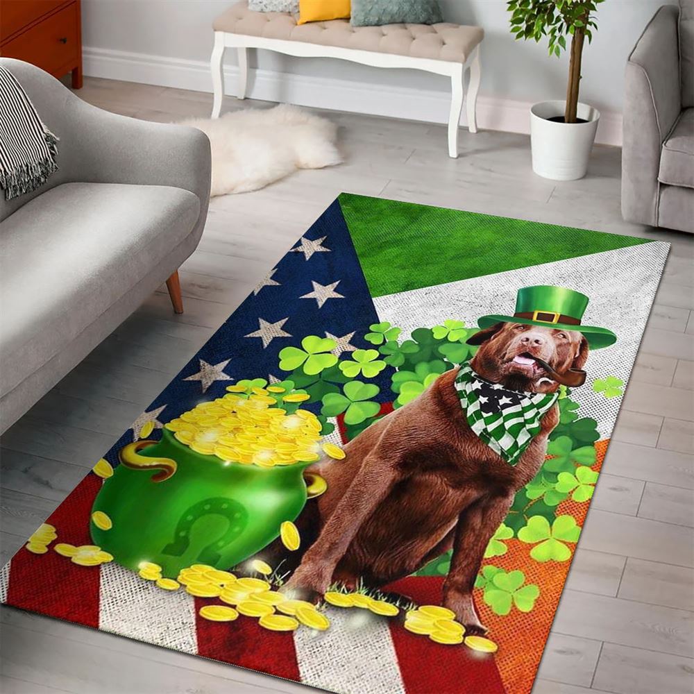 St Patricks Day Rug, Chocolate Labrador Happy St Patrick Day Rug
