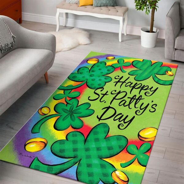 St Patricks Day Rug, Clovers And Rainbow Rug