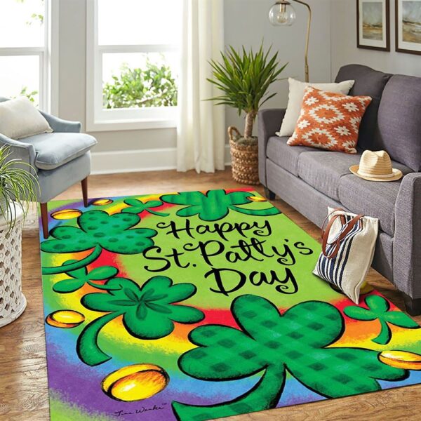 St Patricks Day Rug, Clovers And Rainbow Rug