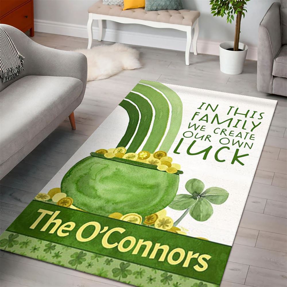 St Patricks Day Rug, Create Our Own Luck Shamrock Personalized Rug