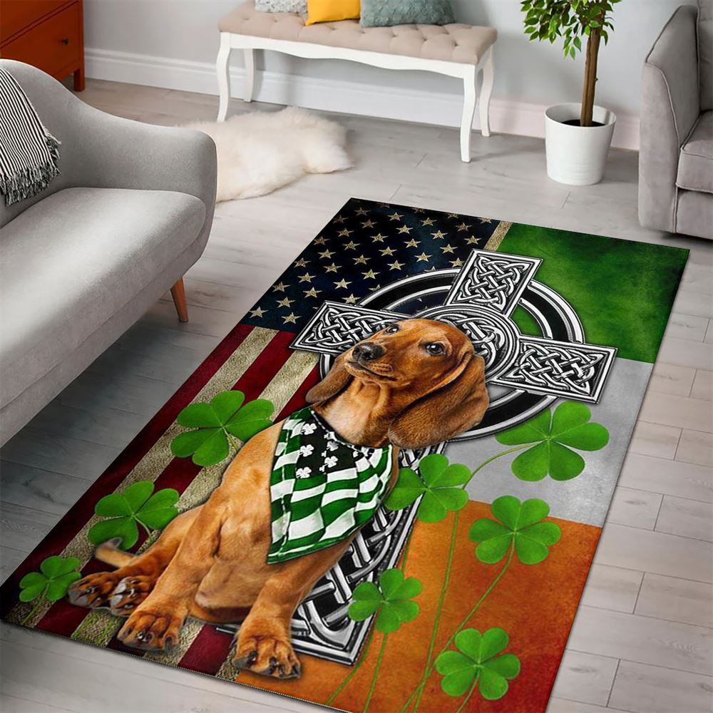 St Patricks Day Rug, Dachshund Irish Cross Clover St Patrick’s Day