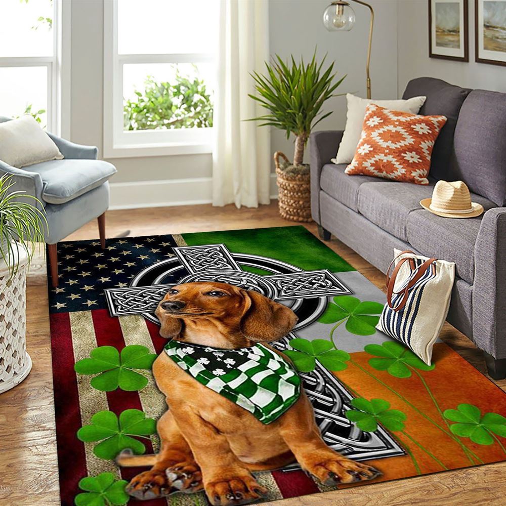 St Patricks Day Rug, Dachshund Irish Cross Clover St Patrick’s Day