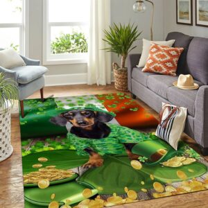 St Patricks Day Rug Dachshund With Gold And Clovers Around St Patrick s Day Rug 3 elhndh.jpg