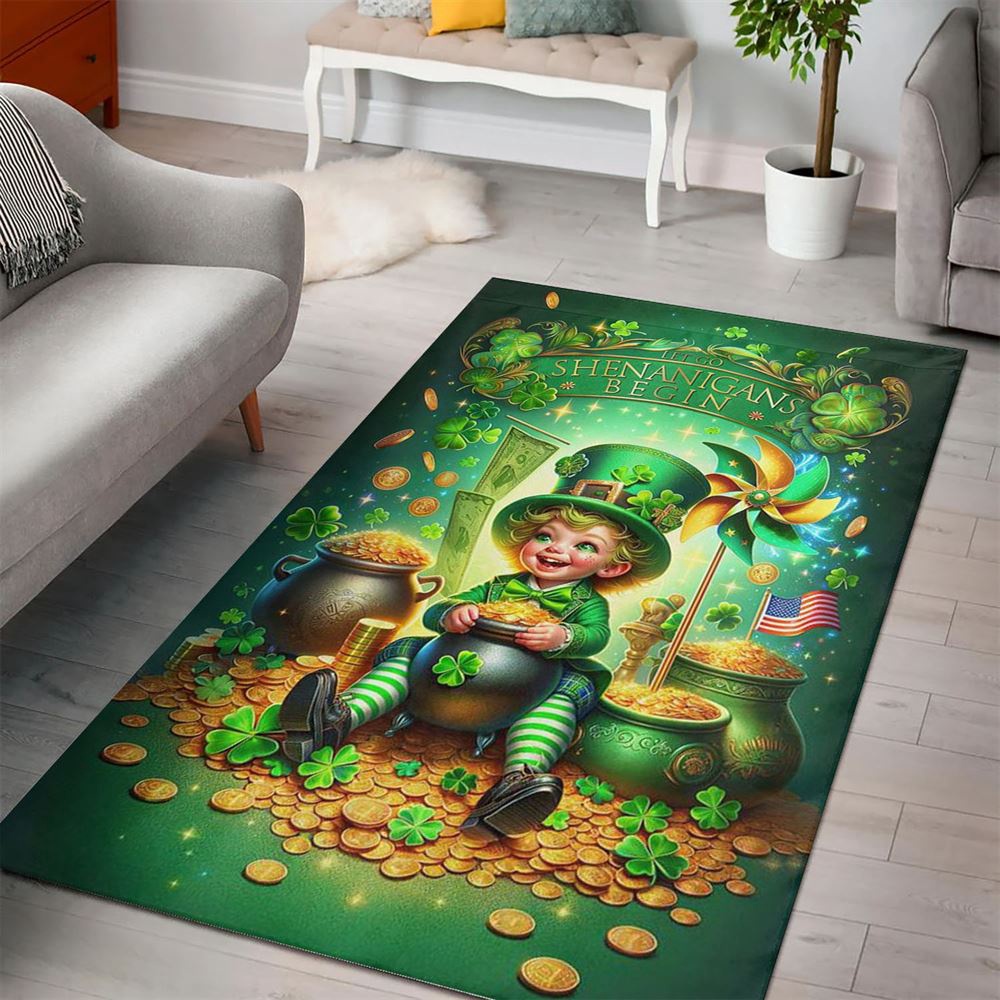 St Patricks Day Rug, Gold Coins And Leprechaun Rugs St Patricks Day Rug, Gold Coins And Leprechaun Rugs