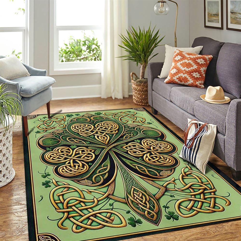St Patricks Day Rug, Green And Gold Celtic Rugs