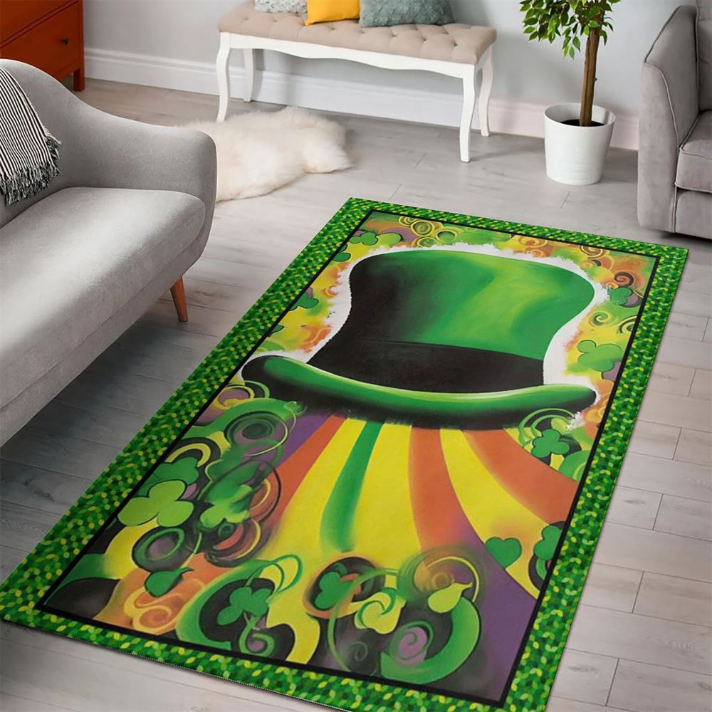St Patricks Day Rug, Green Hat Shamrocks Clover Rugs