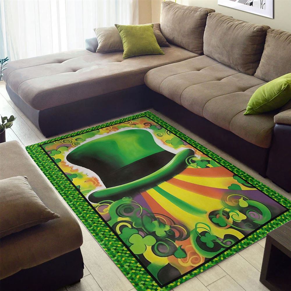 St Patricks Day Rug, Green Hat Shamrocks Clover Rugs