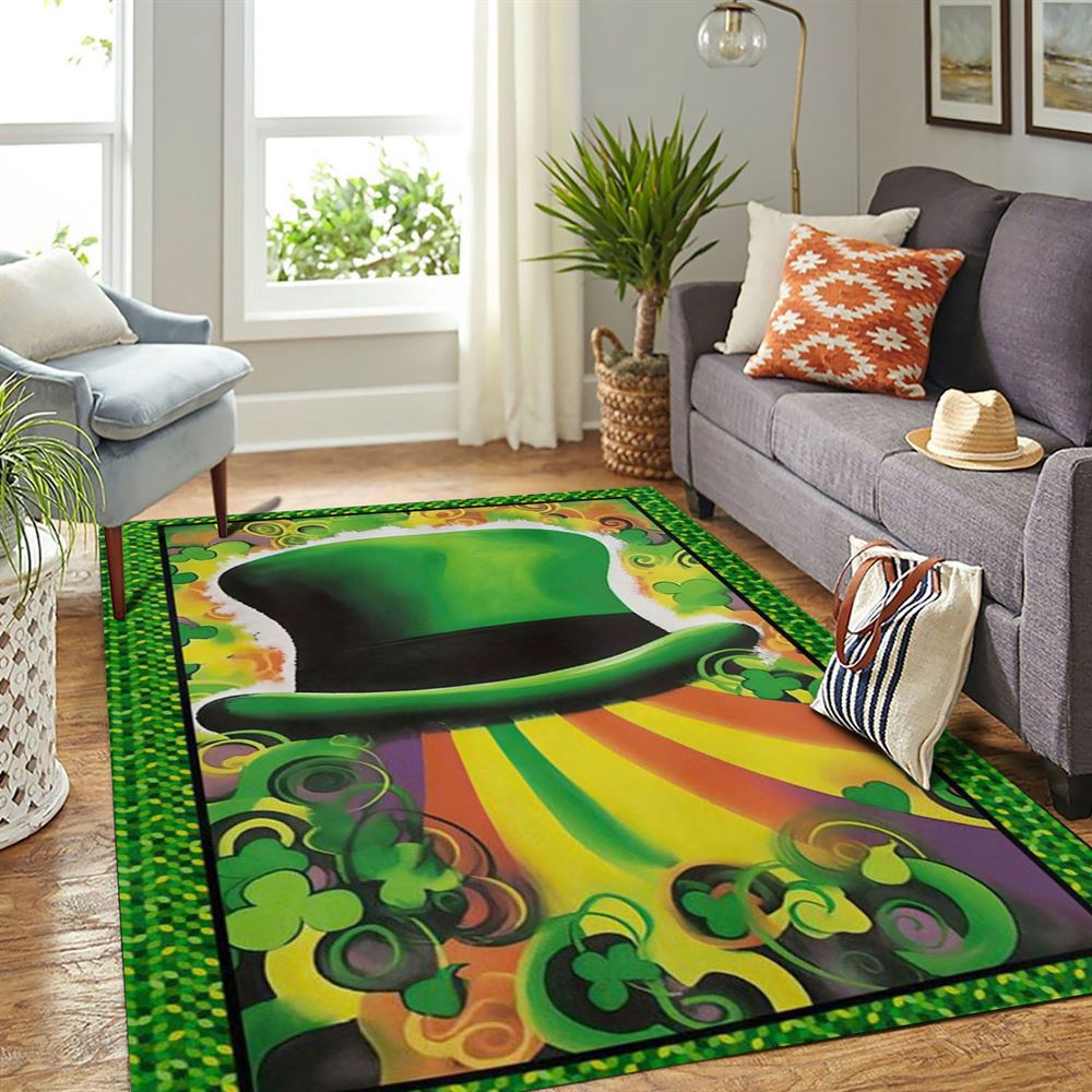 St Patricks Day Rug, Green Hat Shamrocks Clover Rugs