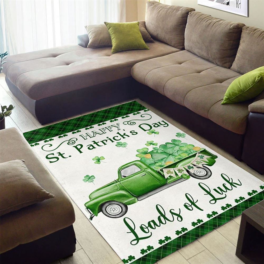 St Patricks Day Rug, Happy St Patrick’s Day Green Truck Loads Of Luck Rug St Patricks Day Rug, Happy St Patrick’s Day Green Truck Loads Of Luck Rug