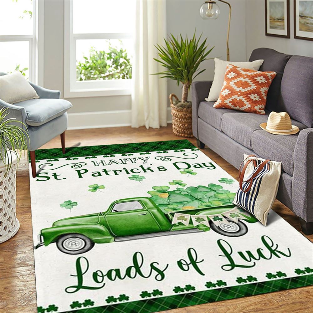 St Patricks Day Rug, Happy St Patrick’s Day Green Truck Loads Of Luck Rug St Patricks Day Rug, Happy St Patrick’s Day Green Truck Loads Of Luck Rug