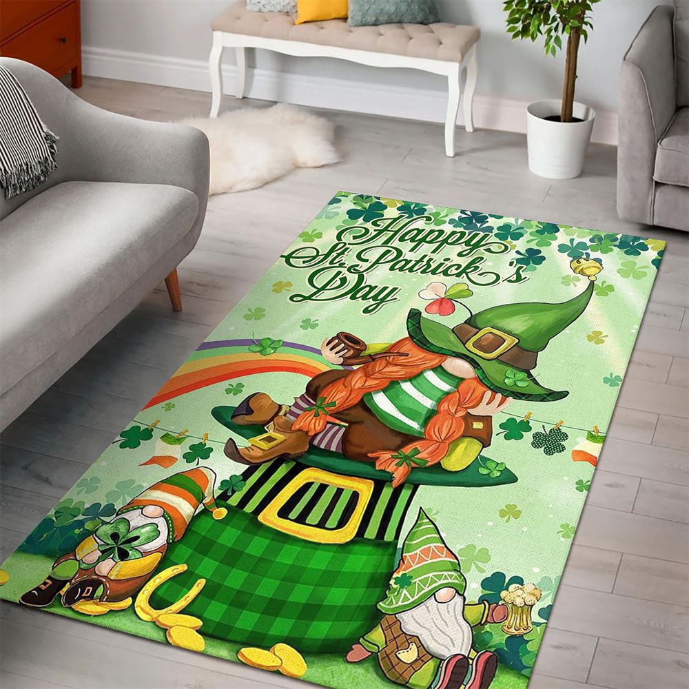 St Patricks Day Rug, Happy St Patricks Day Gnomes Shamrocks Rug