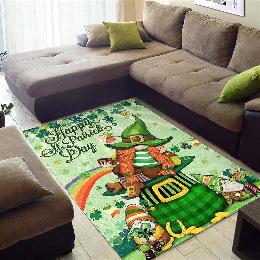St Patricks Day Rug, Happy St Patricks Day Gnomes Shamrocks Rug
