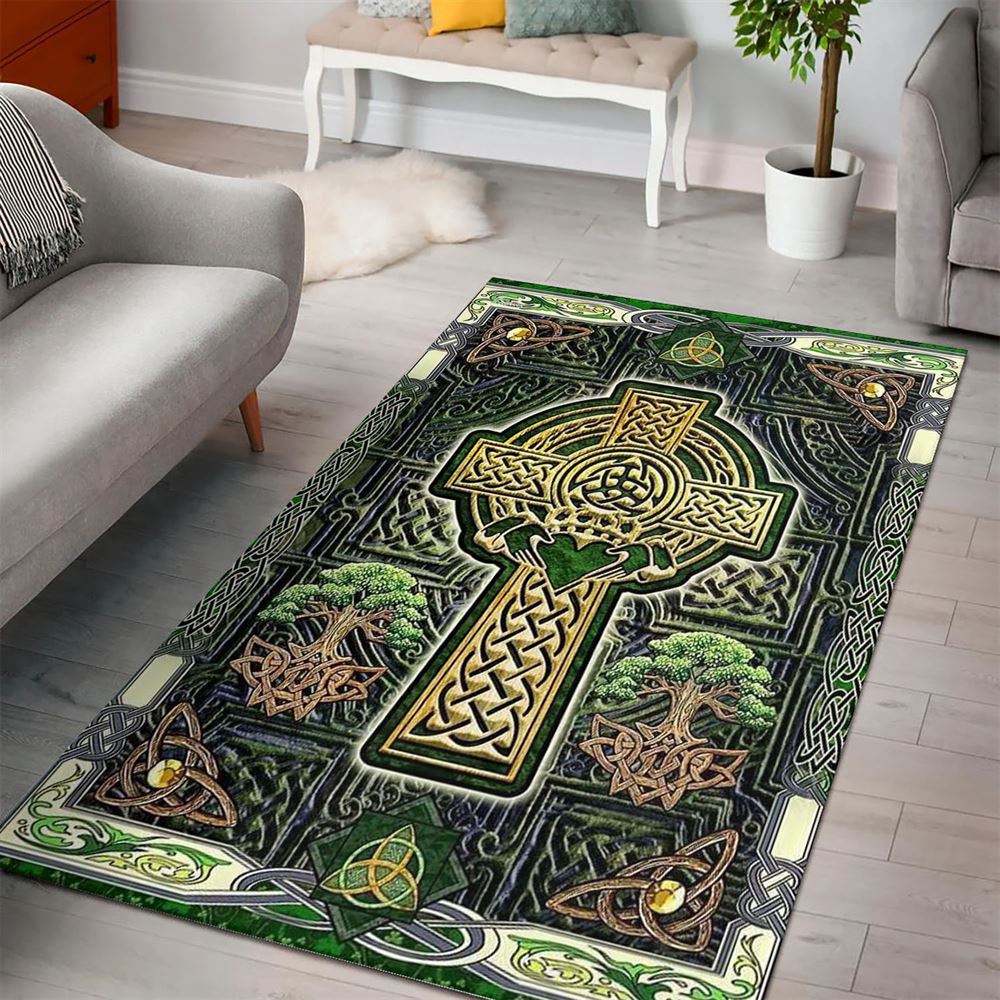 St Patricks Day Rug, Irish Celtic Cross Happy Saint Patrick’s Day Rug