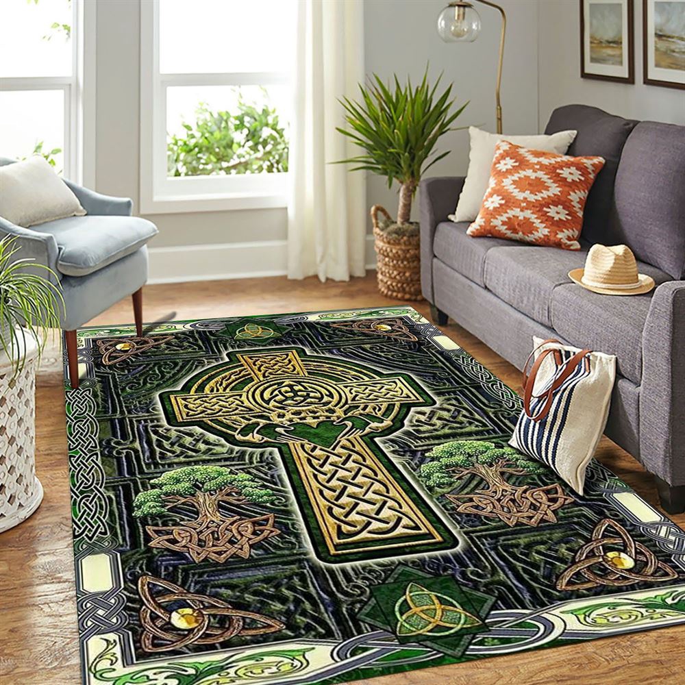 St Patricks Day Rug, Irish Celtic Cross Happy Saint Patrick’s Day Rug
