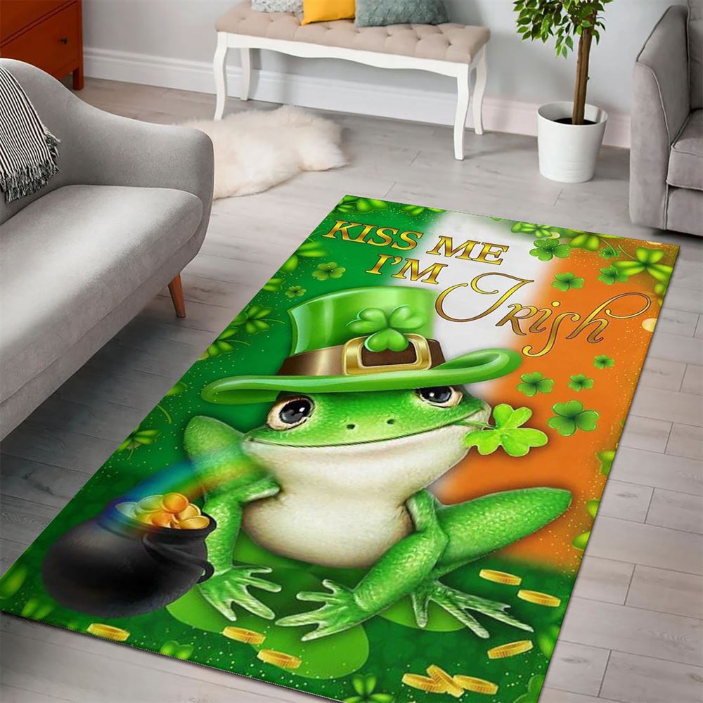 St Patricks Day Rug, Kiss Me I’m Irish Frog St Patrick’s Day Rug