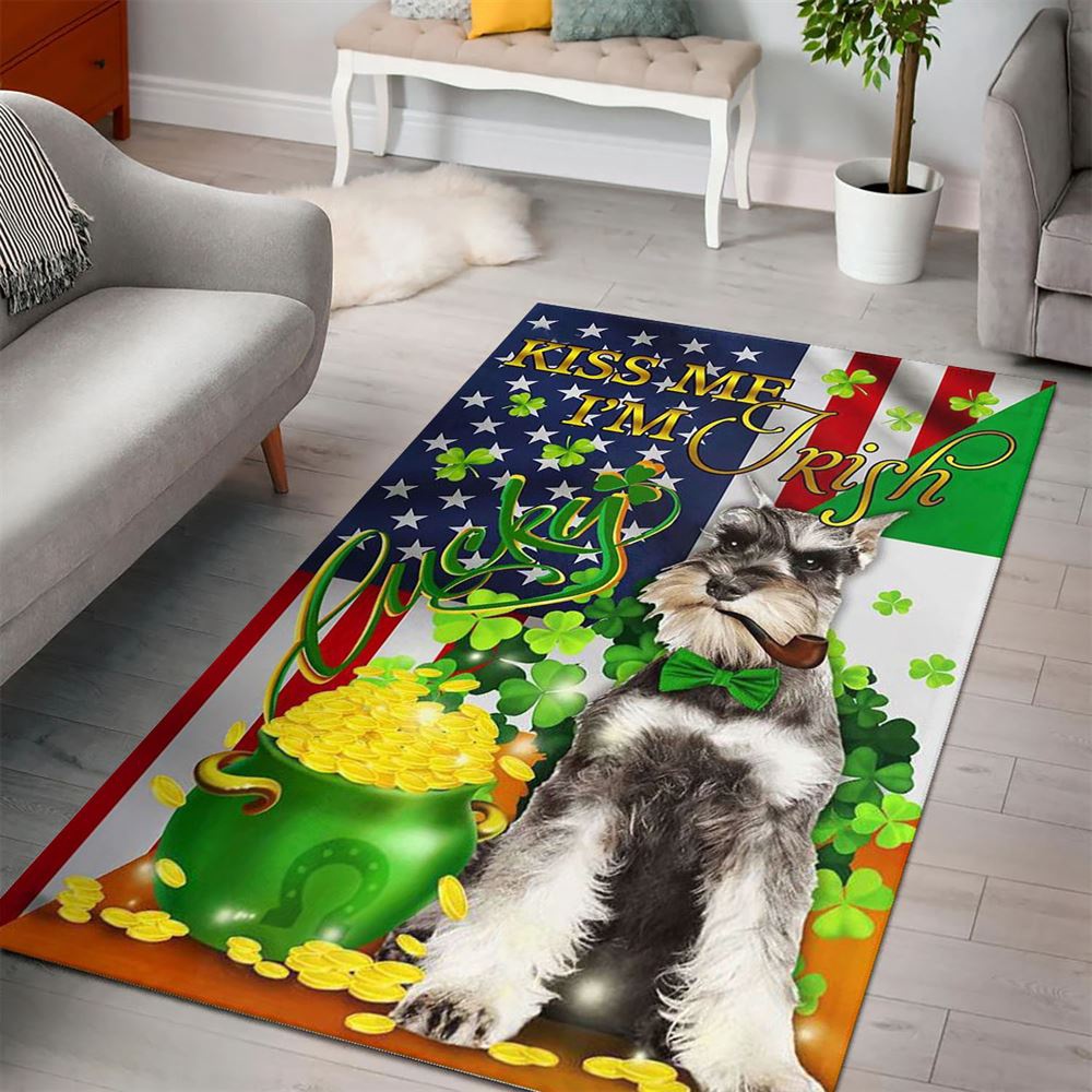 St Patricks Day Rug, Kiss Me I’m Irish Miniature Schnauzer Rug