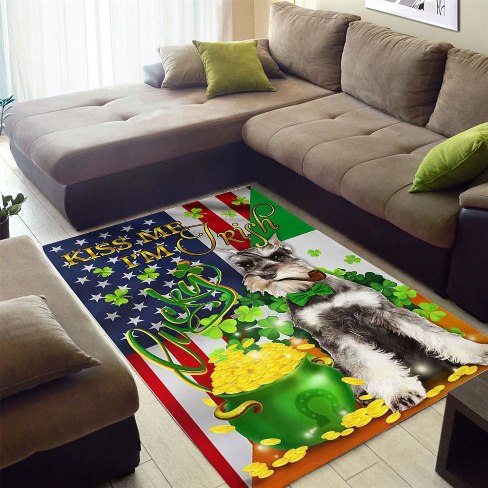 St Patricks Day Rug, Kiss Me I’m Irish Miniature Schnauzer Rug