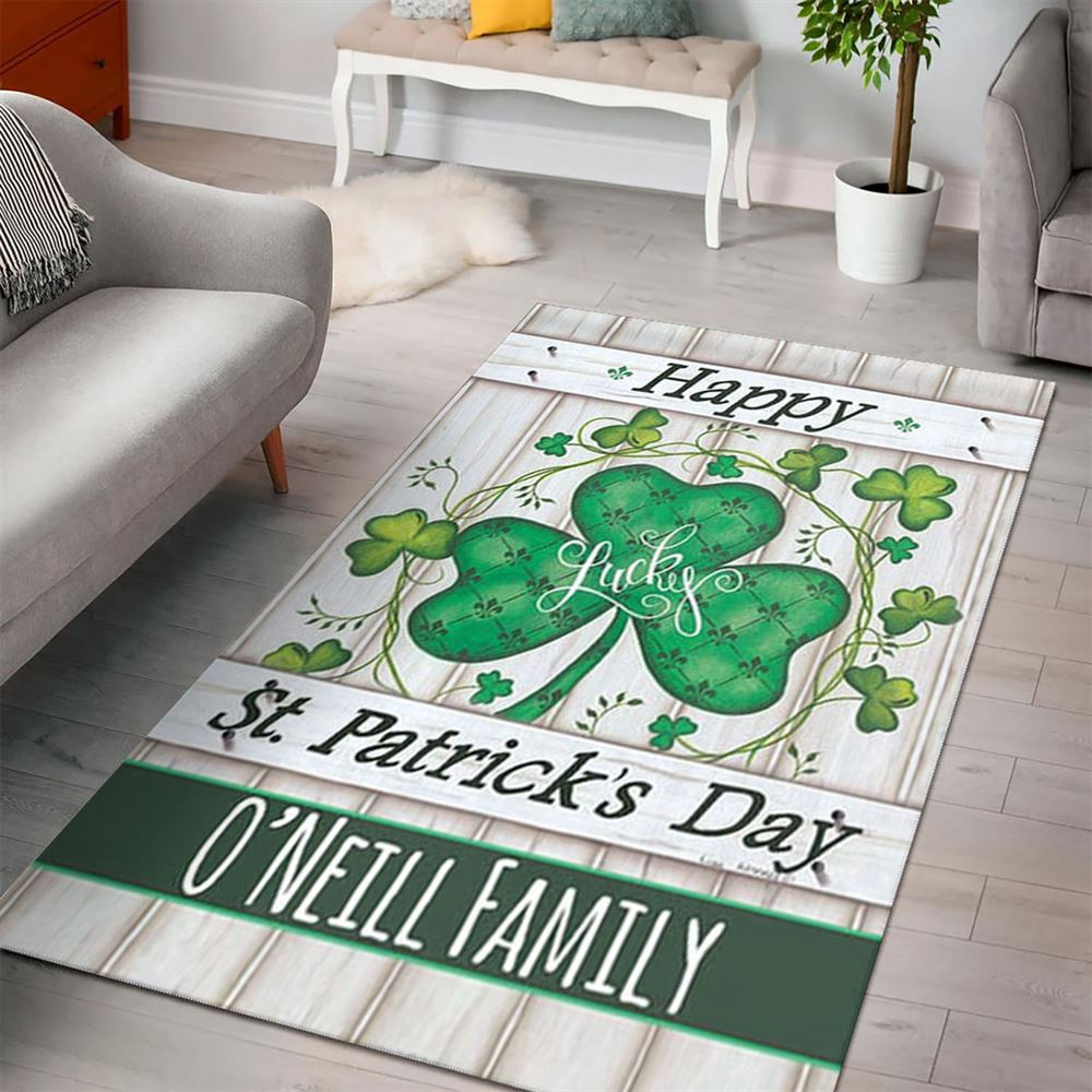 St Patricks Day Rug, Lucky Clovers Happy St Patrick’s Day Personalized Rug St Patricks Day Rug, Lucky Clovers Happy St Patrick’s Day Personalized Rug