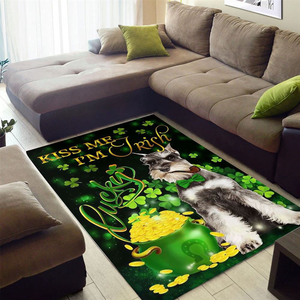 St Patricks Day Rug, Miniature Schnauzer Kiss Me I’m Irish Rug