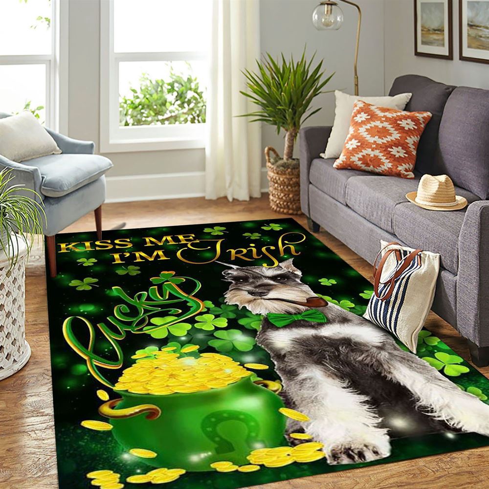 St Patricks Day Rug, Miniature Schnauzer Kiss Me I’m Irish Rug