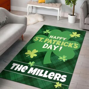 St Patricks Day Rug, Personalized Lucky Shamrocks…