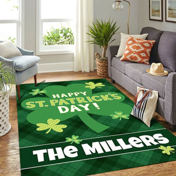 St Patricks Day Rug, Personalized Lucky Shamrocks Rug