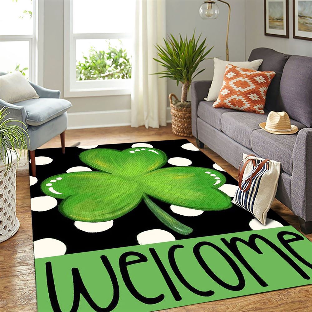 St Patricks Day Rug, Polka Dot Welcome St Patrick’s Day Shamrock Clover Rug