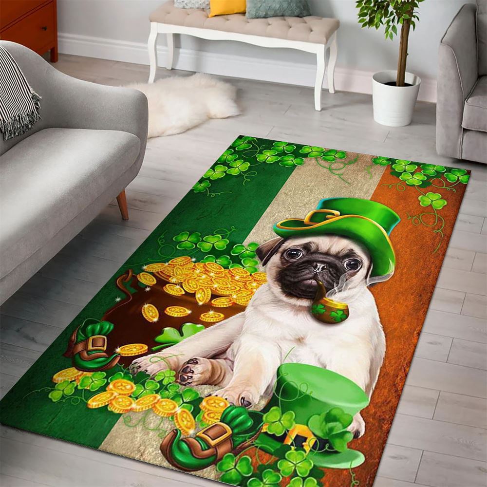 St Patricks Day Rug, Saint Patrick’s Day Pug Irish Rug St Patricks Day Rug, Saint Patrick’s Day Pug Irish Rug