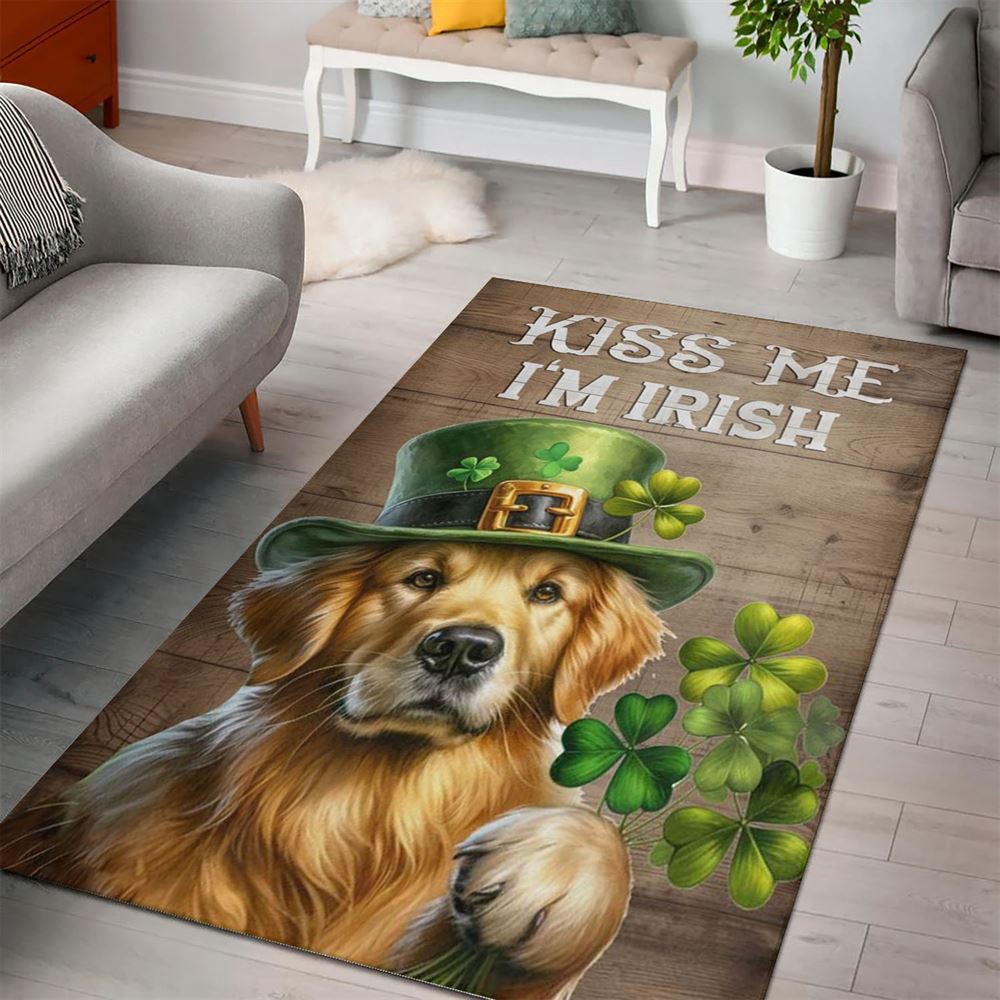 St Patricks Day Rug, St Patrick’s Day Golden Retriever Rugs, Kiss Me I’m Irish