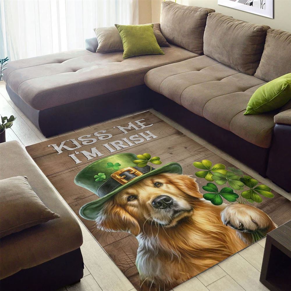 St Patricks Day Rug, St Patrick’s Day Golden Retriever Rugs, Kiss Me I’m Irish