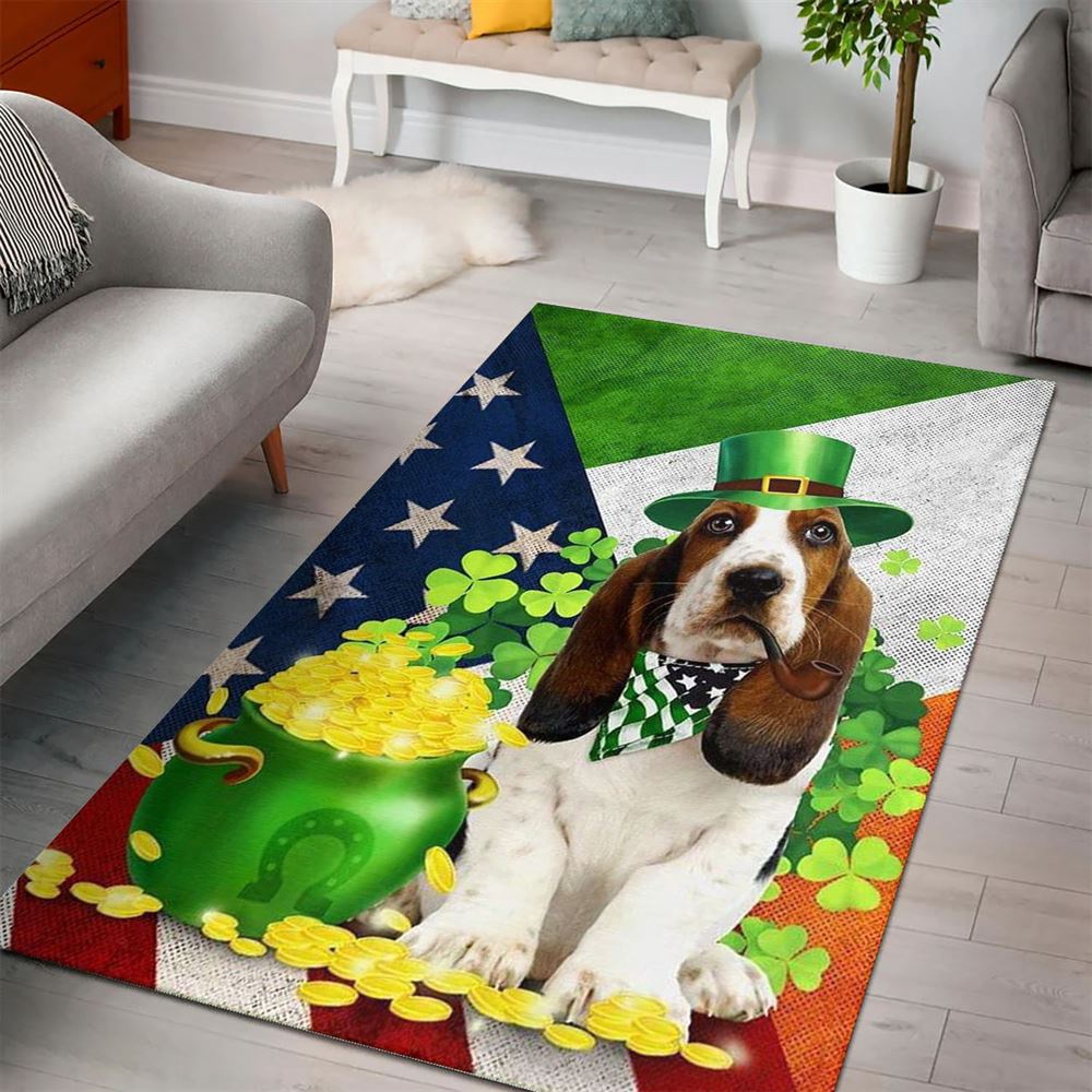 St Patricks Day Rug, St Patricks Day Basset Hound Rug