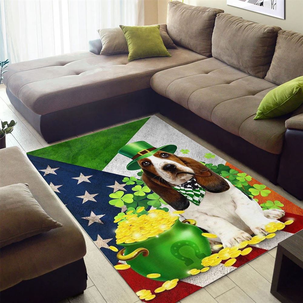 St Patricks Day Rug, St Patricks Day Basset Hound Rug