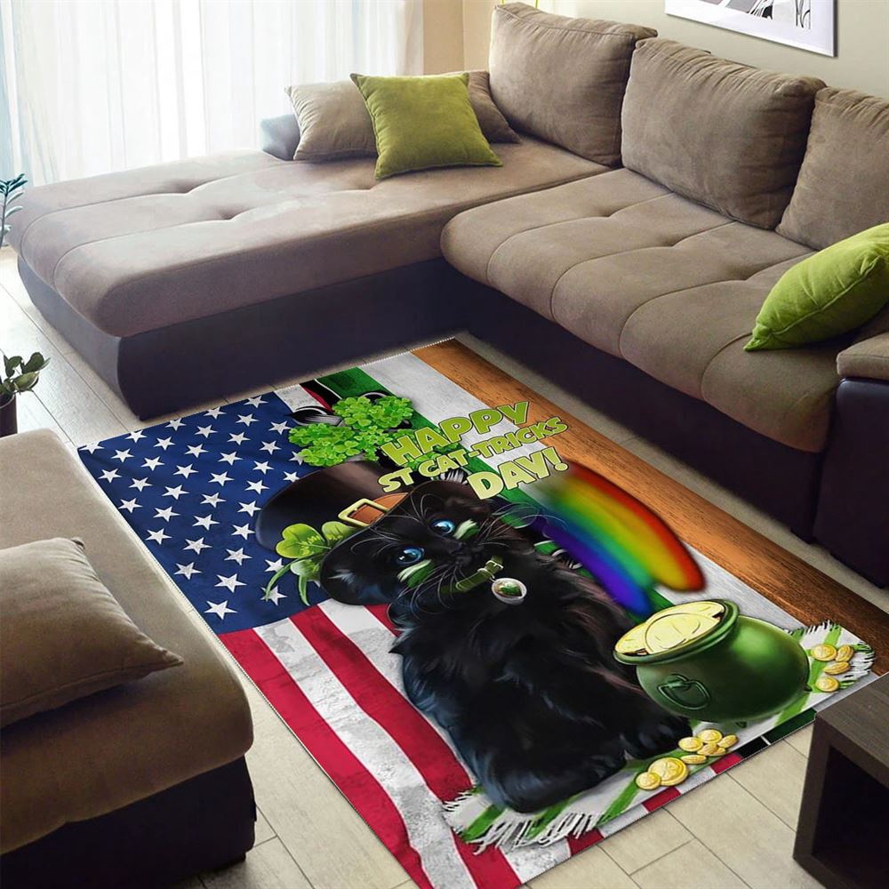 St Patricks Day Rug, St Patricks Day Black Cat Rug