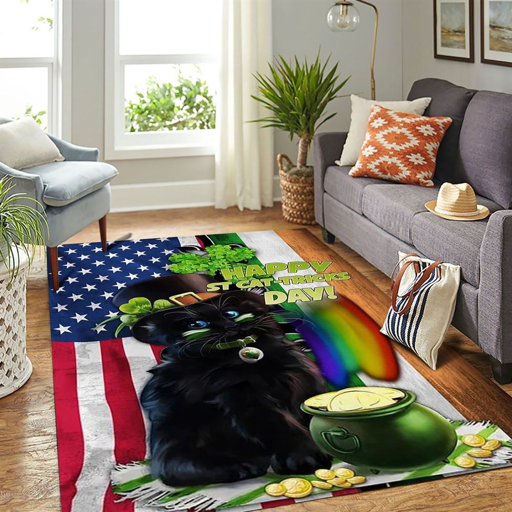 St Patricks Day Rug, St Patricks Day Black Cat Rug