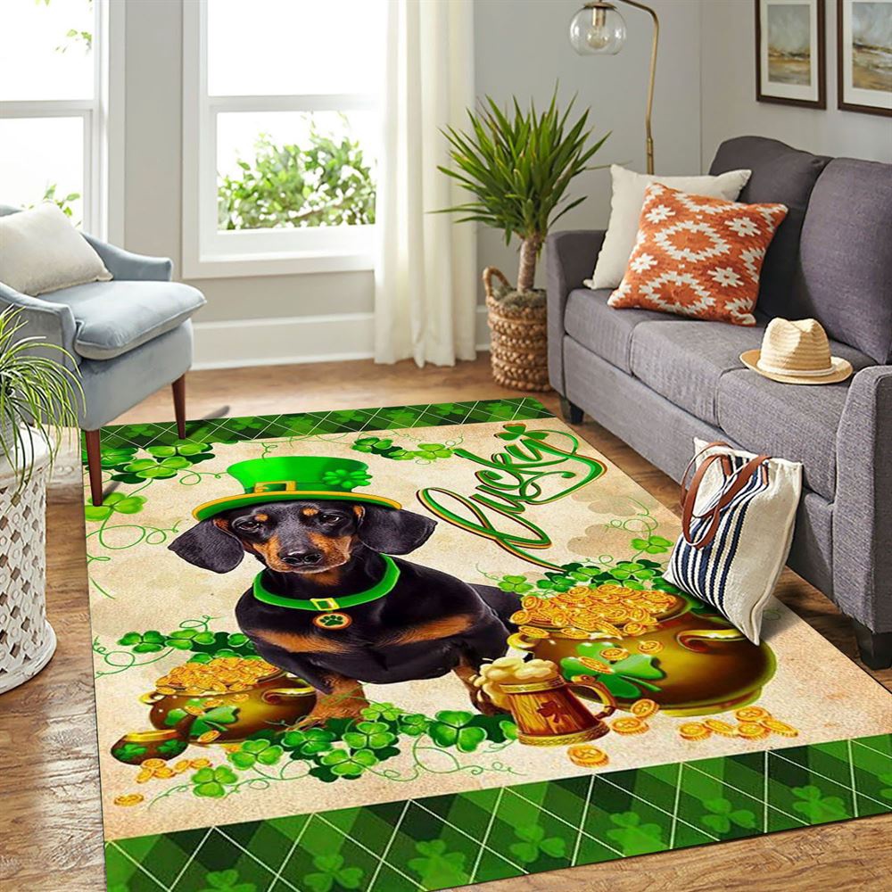 St Patricks Day Rug, St Patricks Day Black Dachshund Rug
